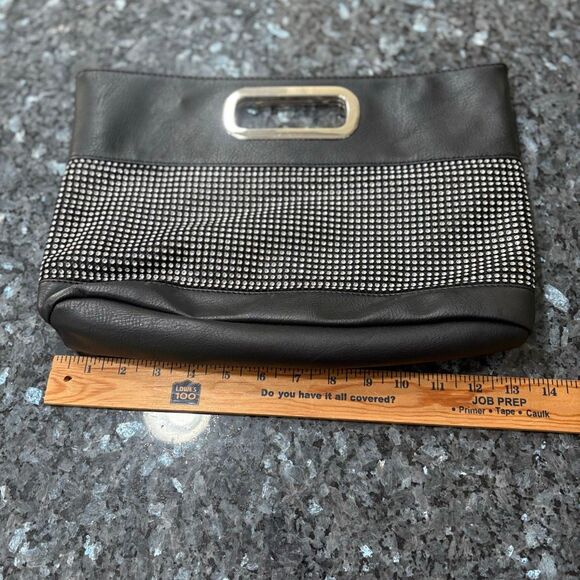 Black Rhinestone Handle Clutch Purse – Evening Handbag with Silver Details - Picture 5 of 8